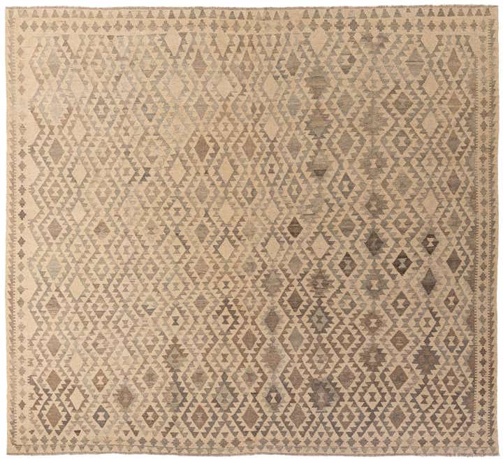 9' 9 x 10' 5 Hand Woven Kilim Maymana Wool Square Rug
