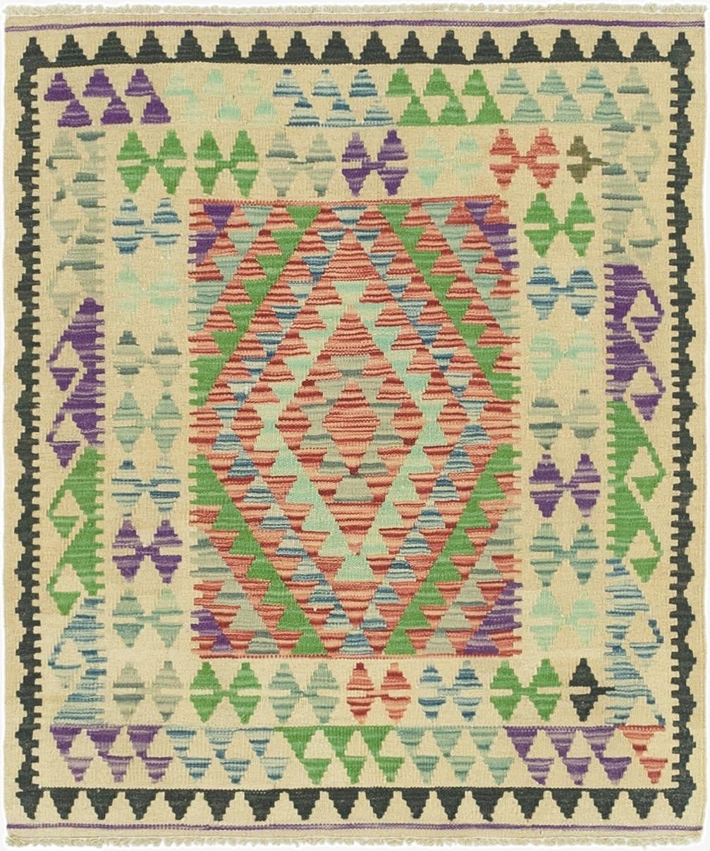 3' x 3' 6  Hand Woven Kilim Maymana Wool Square Rug