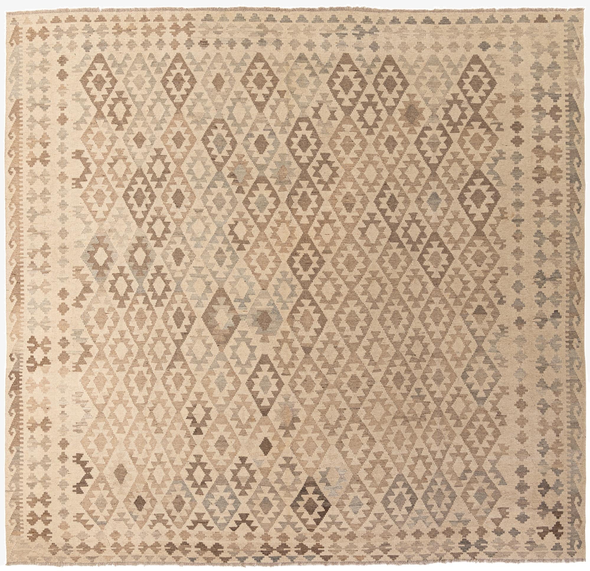 9' 9 x 10' 5  Hand Woven Kilim Maymana Wool Square Rug