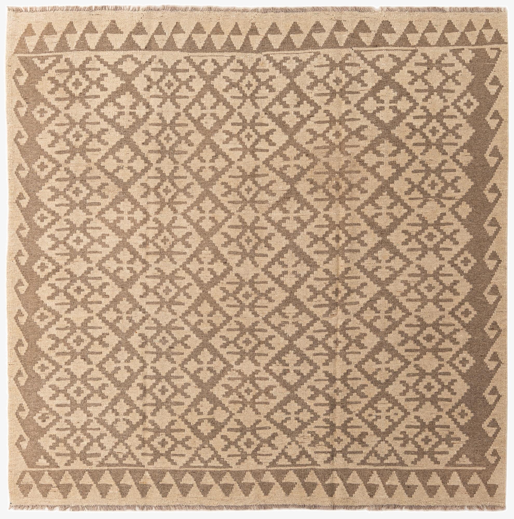 6' 7 x 6' 8  Hand Woven Kilim Maymana Wool Square Rug