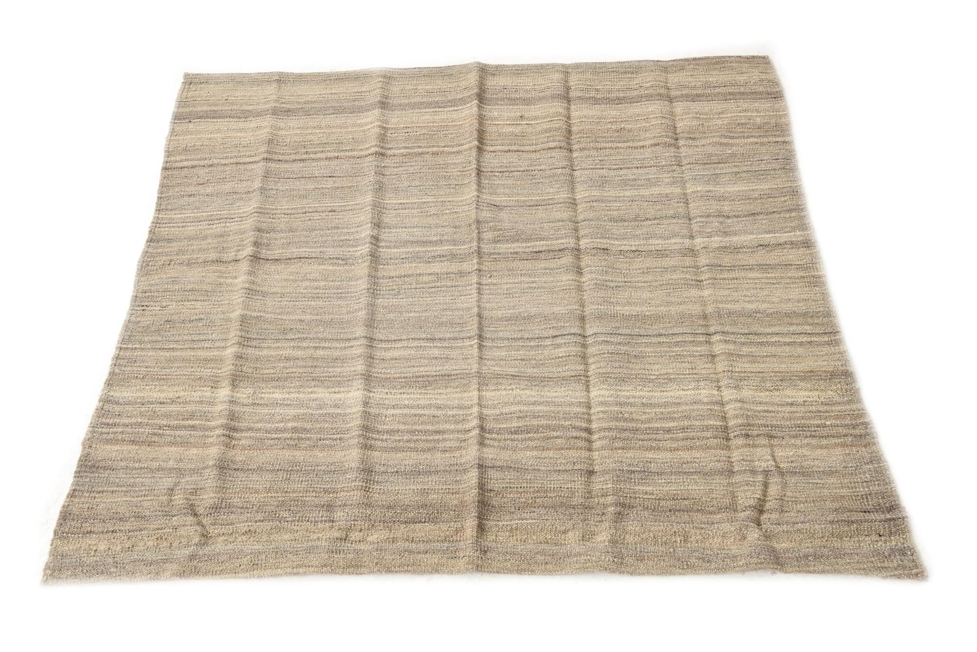 3' 10 x 3' 11 Hand Woven Kilim Modern Wool Square Rug