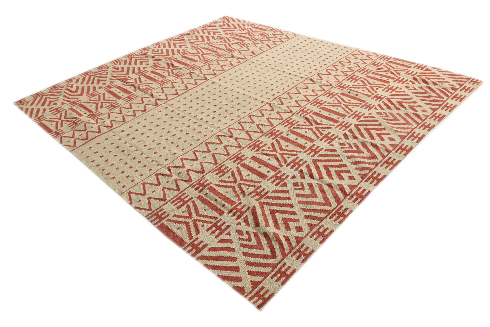 8' 7 x 9' 7 Hand Woven Kilim Modern Wool Square Rug