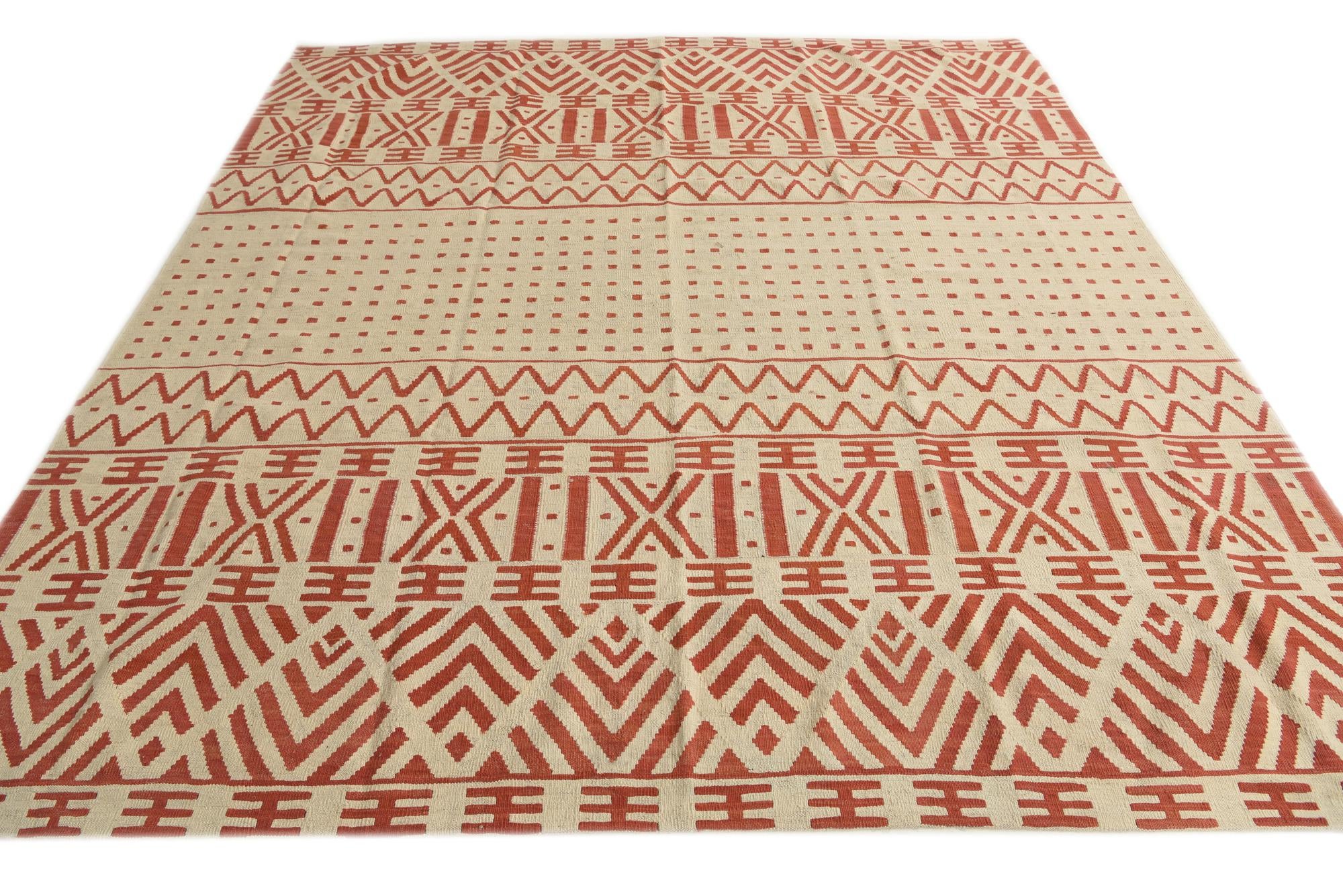 8' 7 x 9' 7 Hand Woven Kilim Modern Wool Square Rug