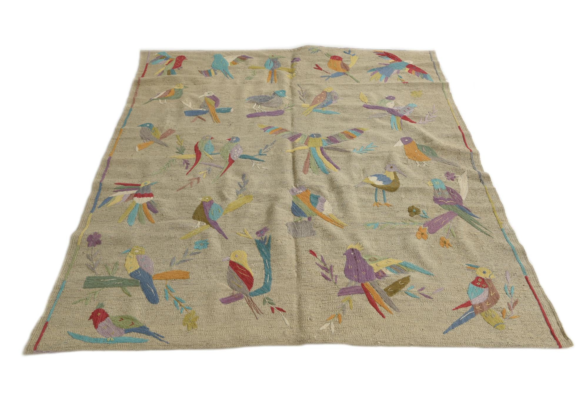 5' x 6' Hand Woven Kilim Suzani Wool Square Rug