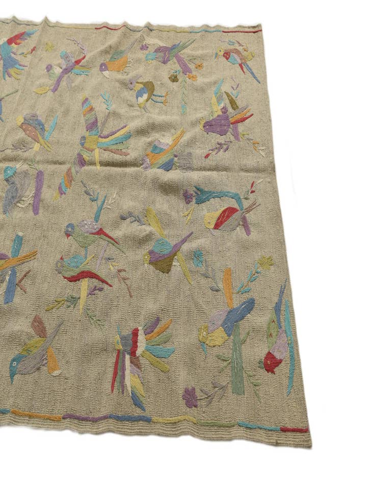 Detail image of 5' x 6'  Hand Woven Kilim Suzani Wool Square Rug