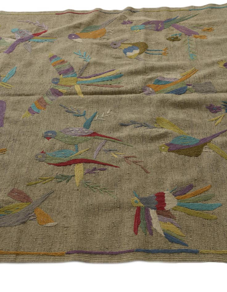 Detail image of 5' x 6'  Hand Woven Kilim Suzani Wool Square Rug