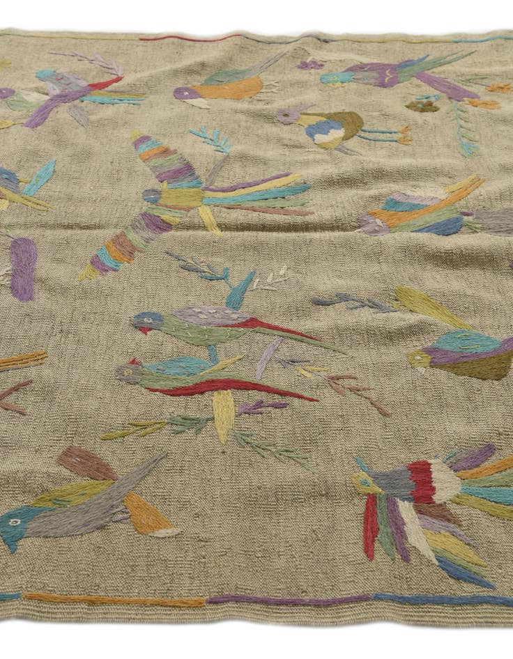 Detail image of 5' x 6'  Hand Woven Kilim Suzani Wool Square Rug