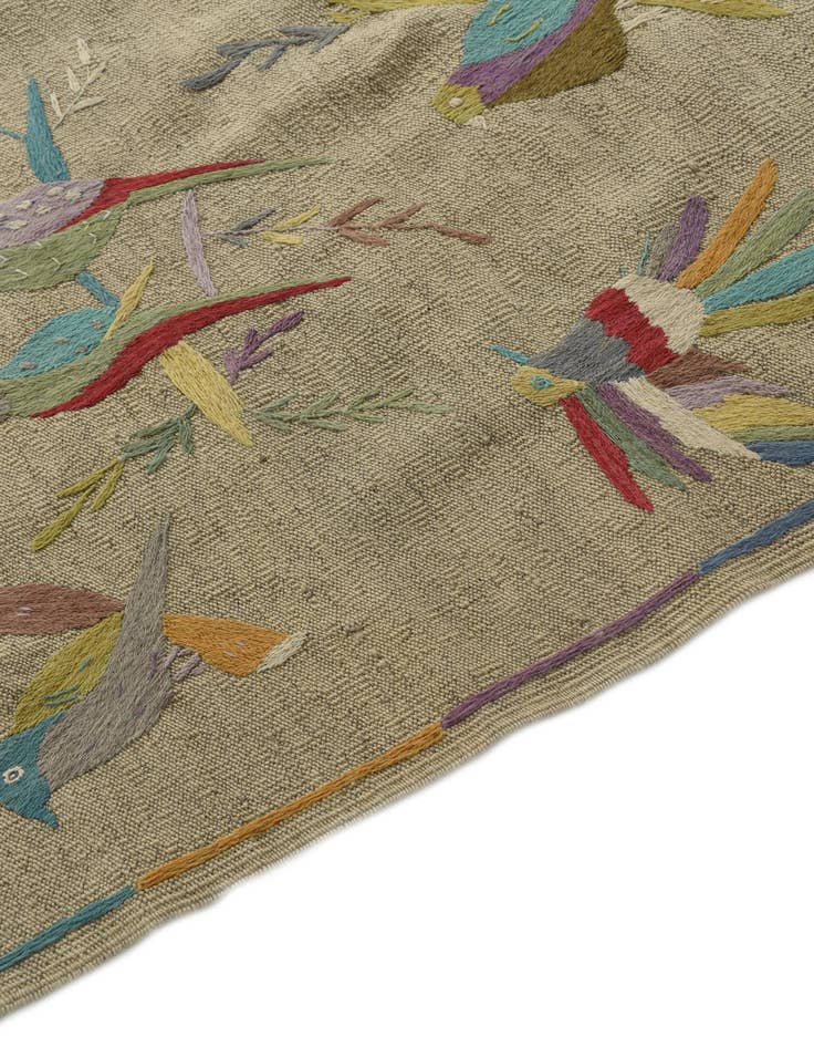 Detail image of 5' x 6'  Hand Woven Kilim Suzani Wool Square Rug