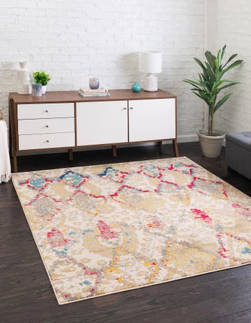 Beige Washable Mesa Square Rug