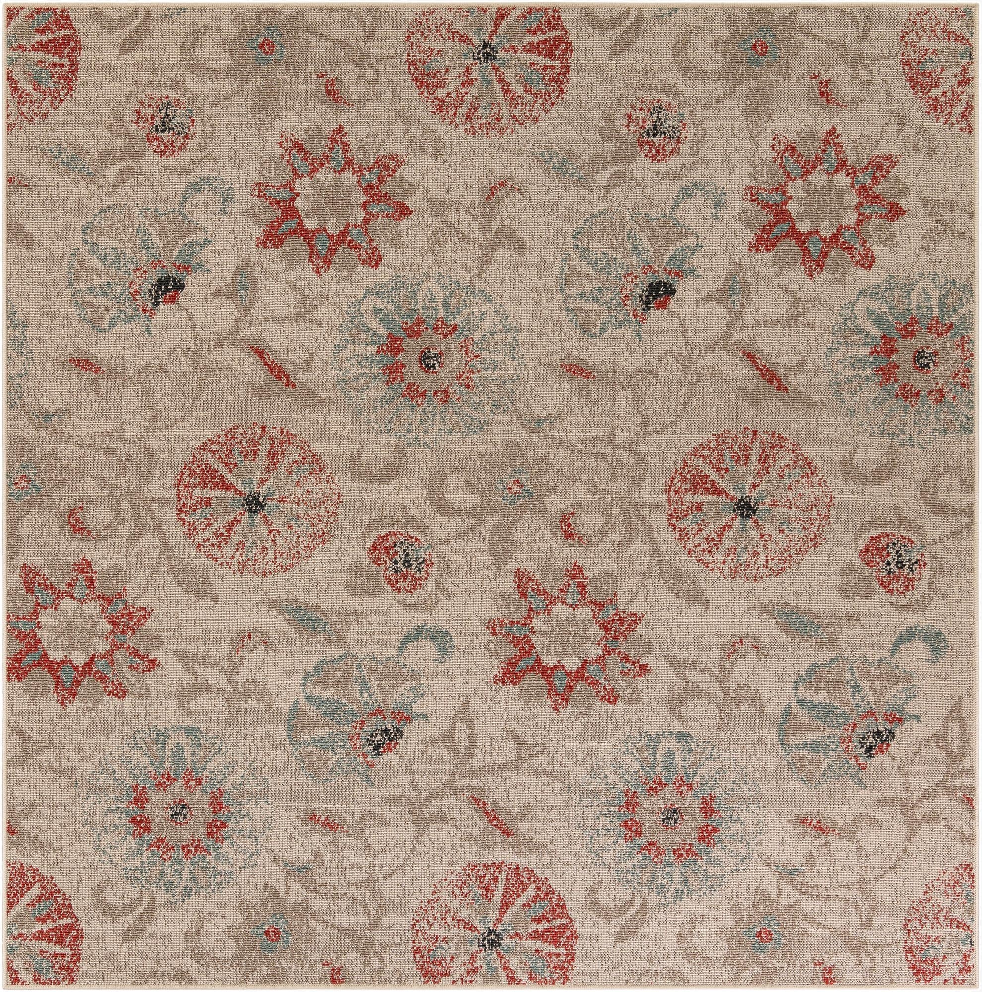 7' 10 x 7' 10  Washable Botanical Indoor / Outdoor Square Rug