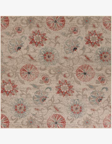 Beige Easy-Clean Botanical Indoor / Outdoor Square Rug