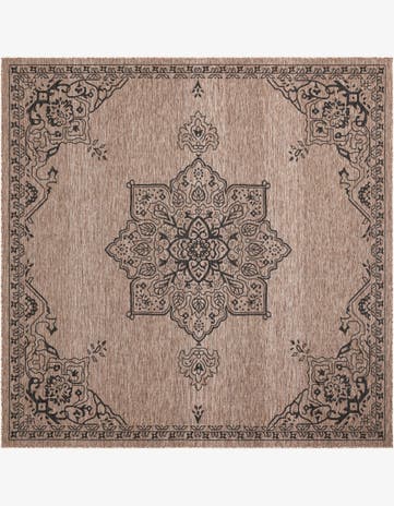 Beige Easy-Clean Traditional Indoor / Outdoor Square Rug