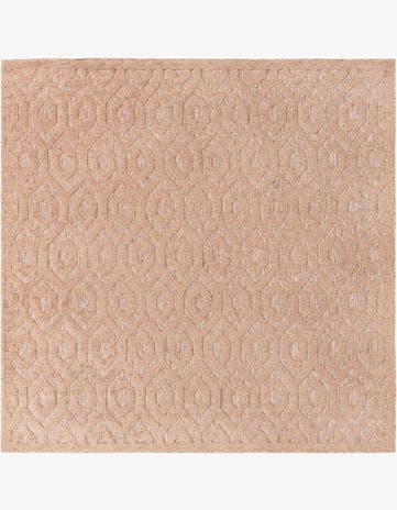 Beige Easy-Clean Trellis Textured Indoor / Outdoor Square Rug