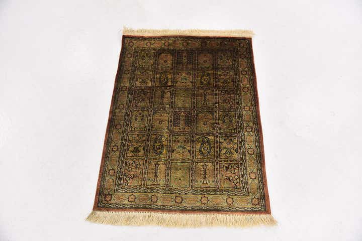 1' 10 x 2' 4 Hand Knotted Qom Persian Square Rug