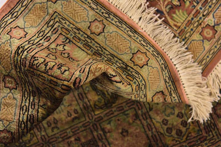 1' 10 x 2' 4 Hand Knotted Qom Persian Square Rug