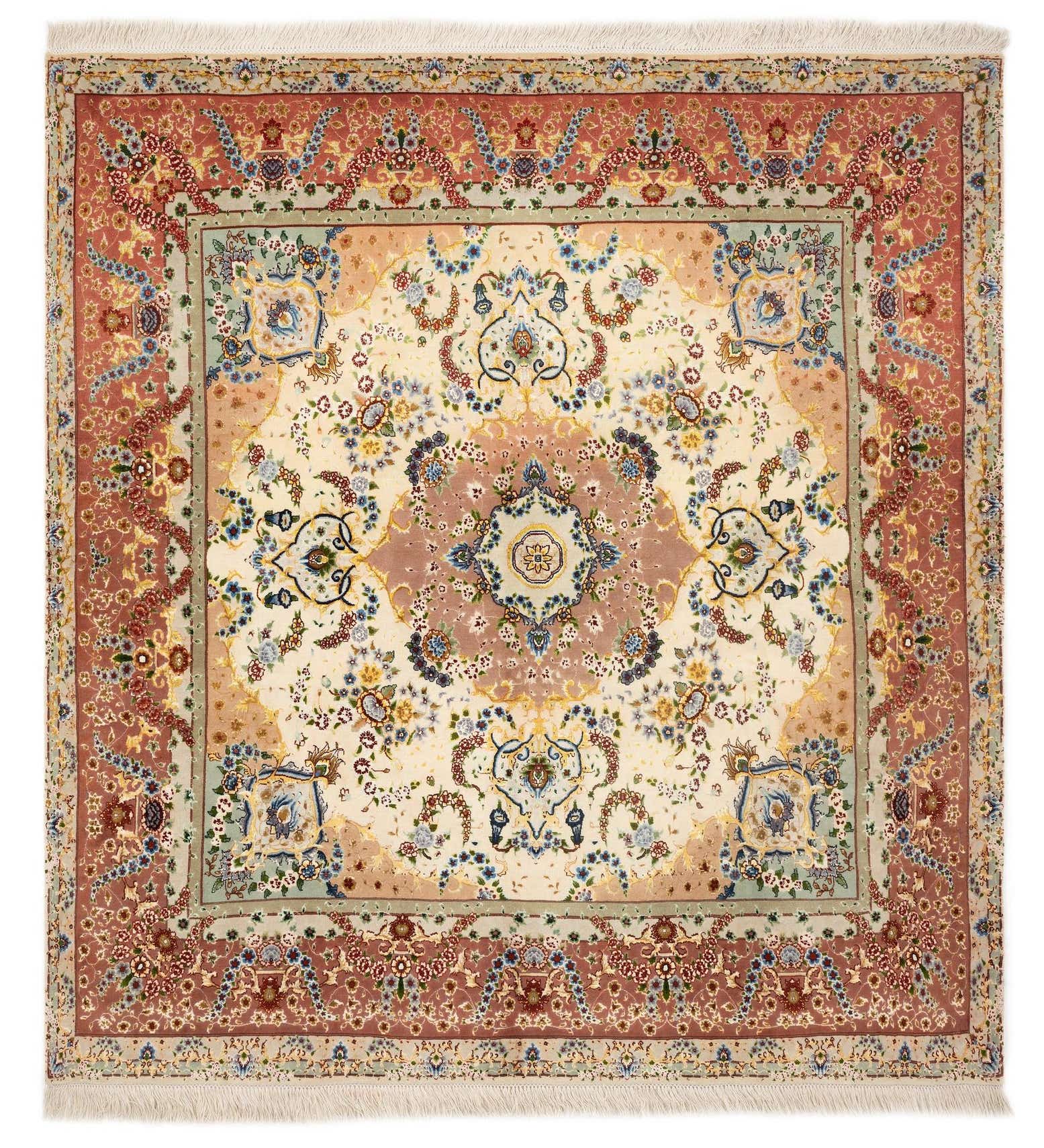 6' 4 x 6' 8 Hand Knotted Tabriz Persian Square Rug