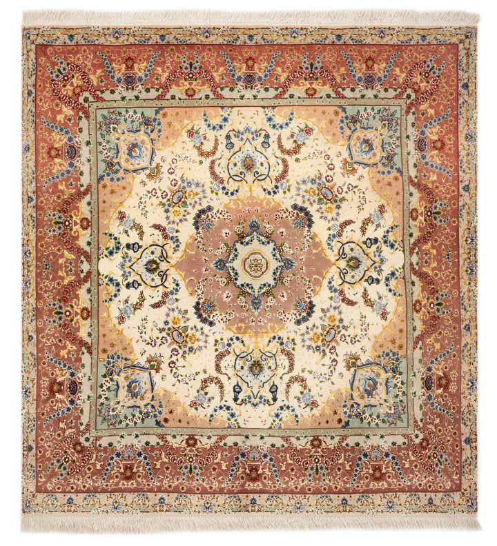 6' 4 x 6' 8 Hand Knotted Tabriz Persian Square Rug