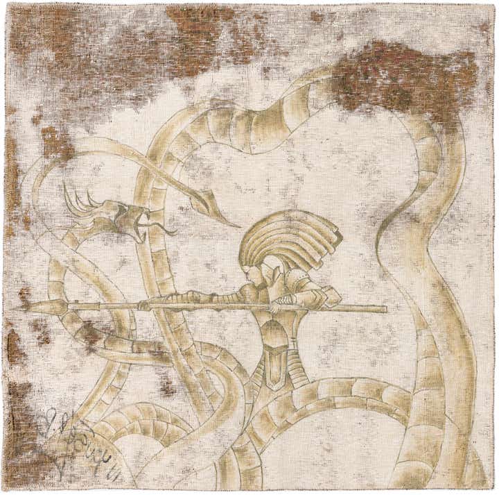 3' 9 x 3' 10 Hand Knotted Ultra Vintage Persian Wool Square Rug