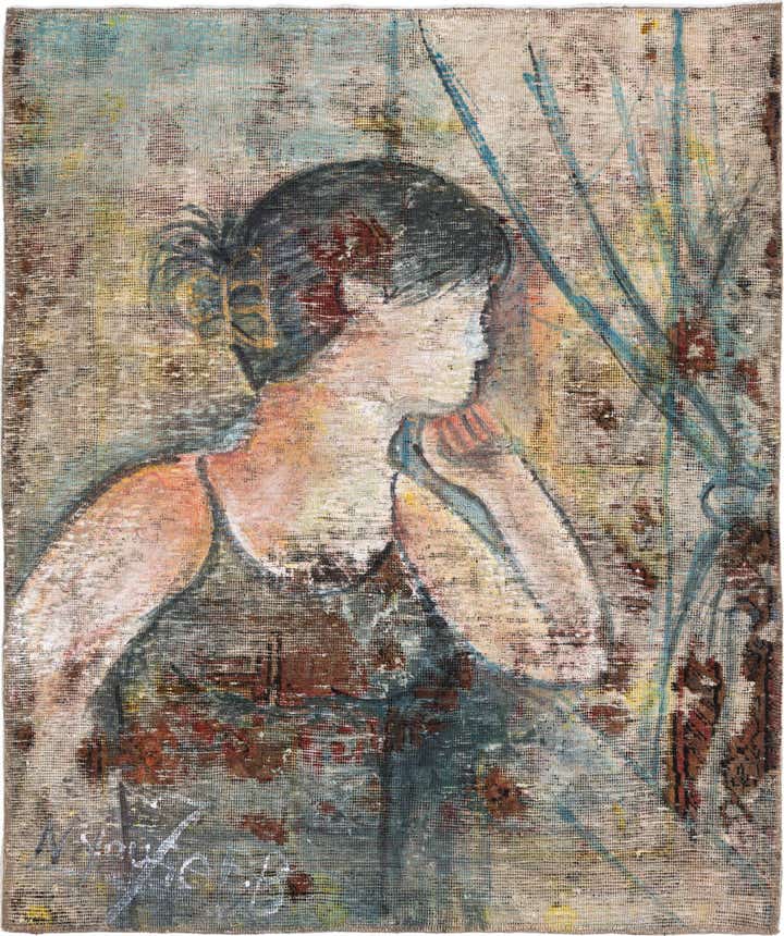 3' 5 x 4' Hand Knotted Ultra Vintage Persian Wool Square Rug