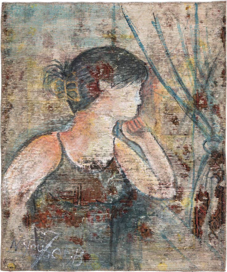 Detail image of 3' 5 x 4' Hand Knotted Ultra Vintage Persian Wool Square Rug