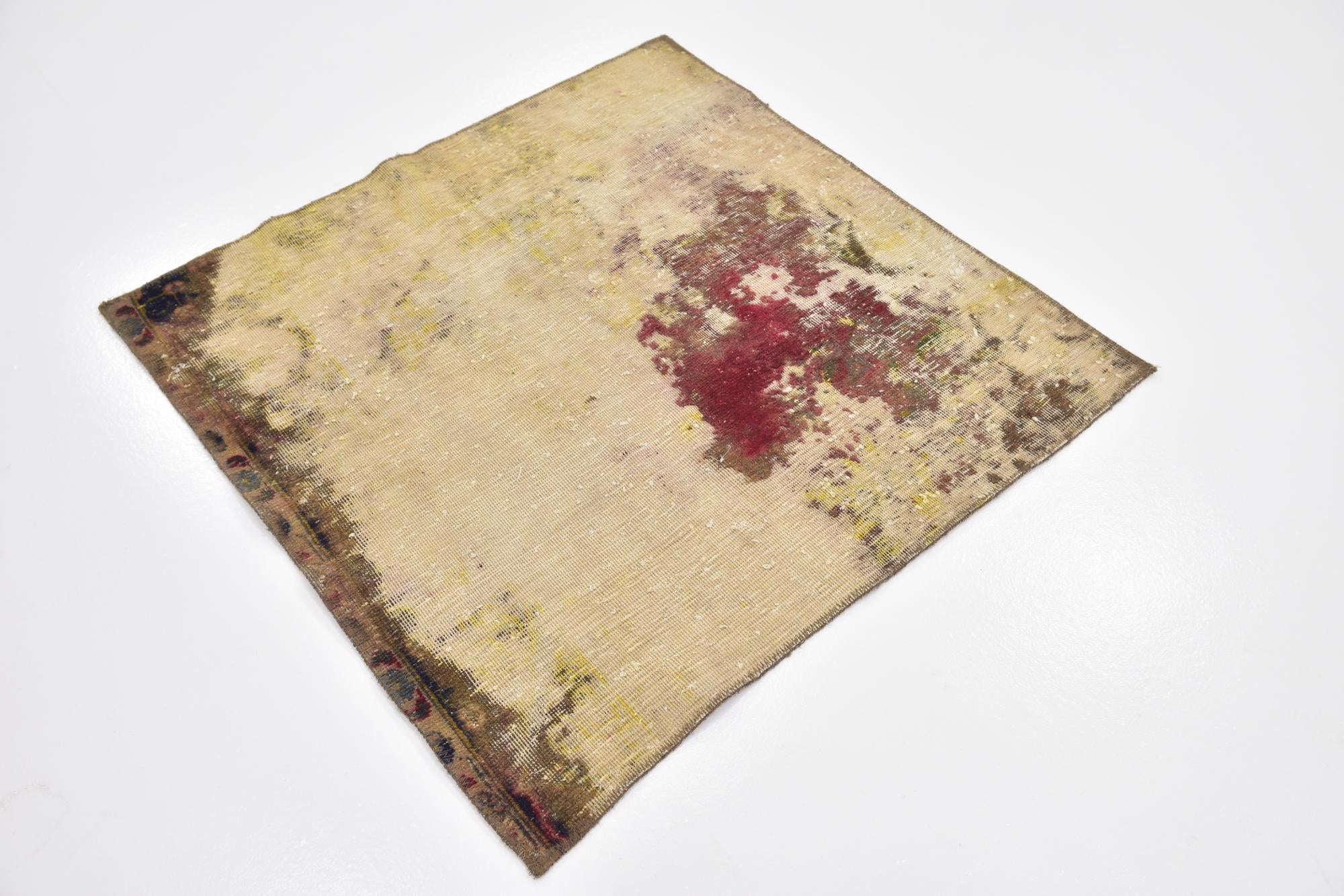 3' 6 x 3' 7 Hand Knotted Ultra Vintage Persian Wool Square Rug