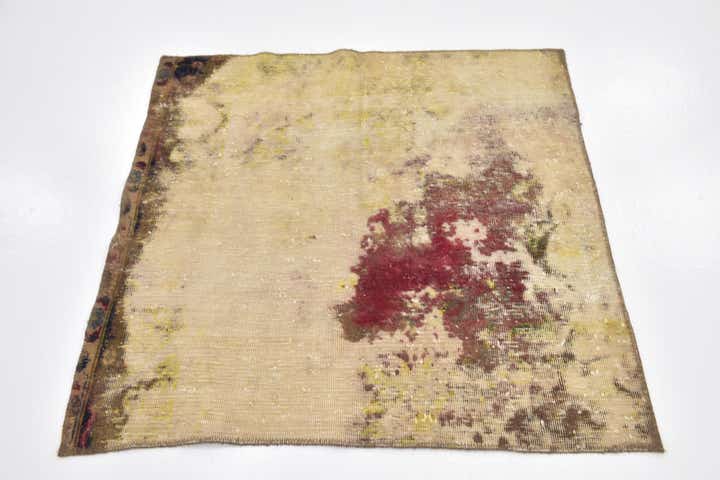 3' 6 x 3' 7 Hand Knotted Ultra Vintage Persian Wool Square Rug