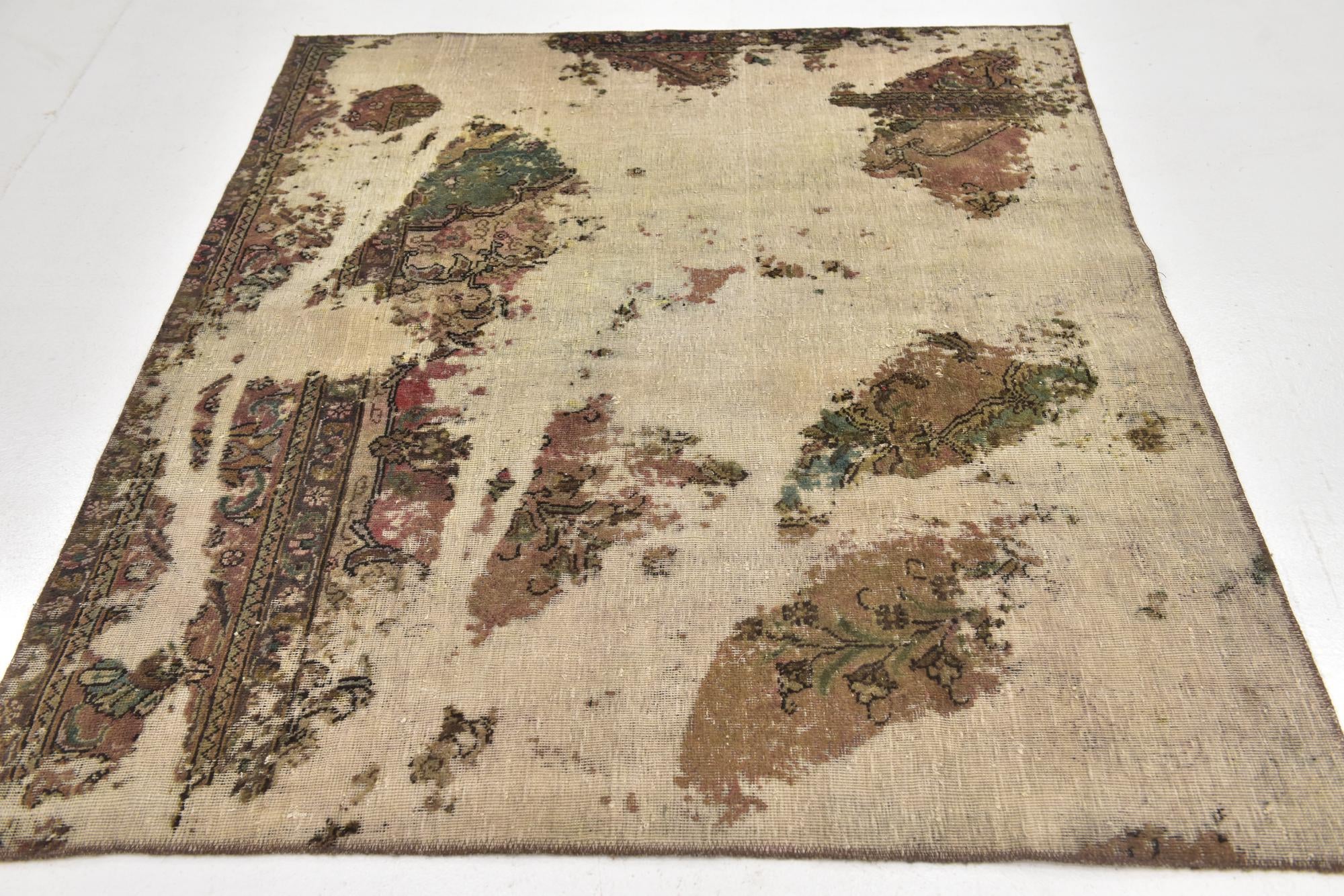 5' x 5' 10 Hand Knotted Ultra Vintage Persian Wool Square Rug
