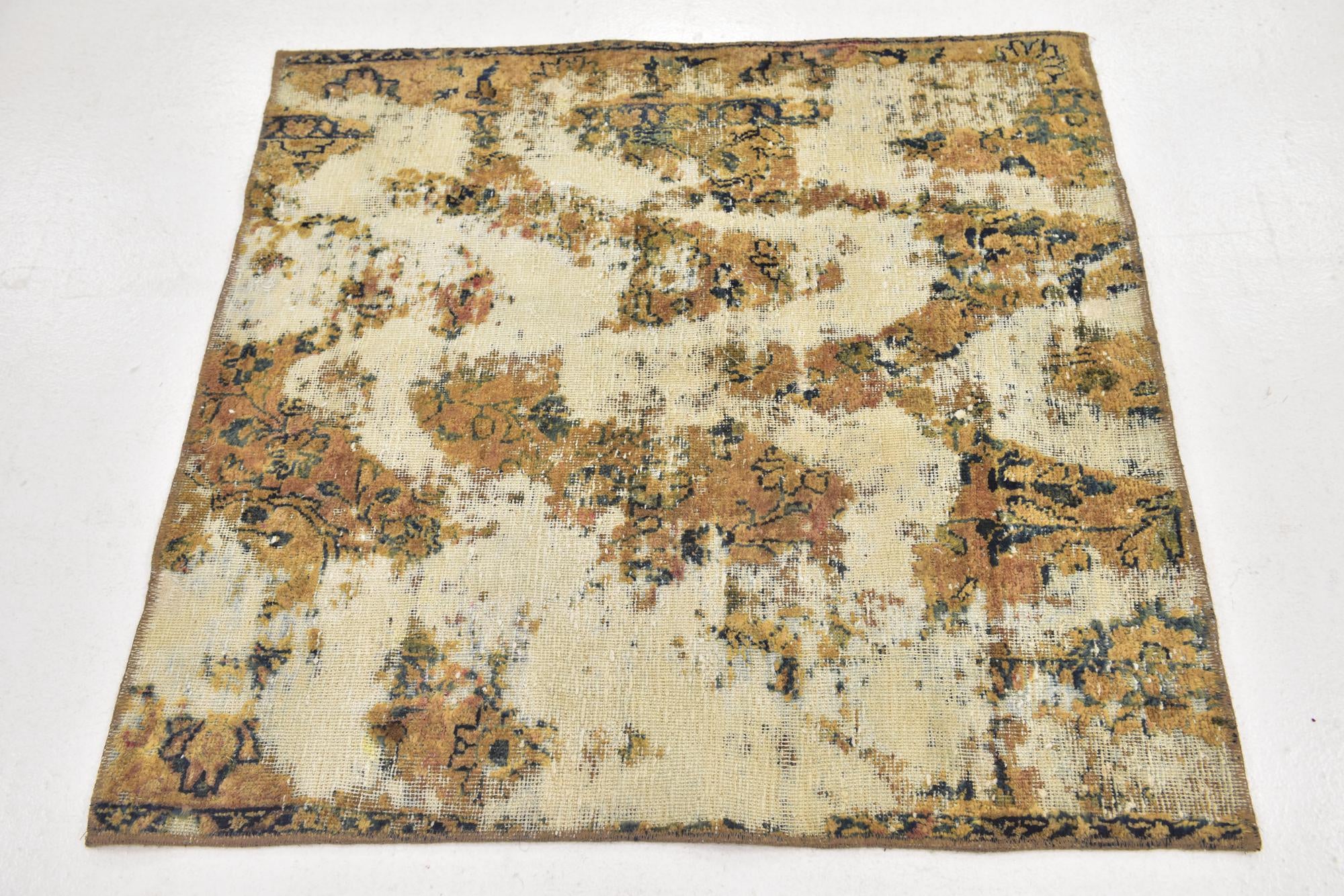 3' 7 x 3' 7 Hand Knotted Ultra Vintage Persian Wool Square Rug