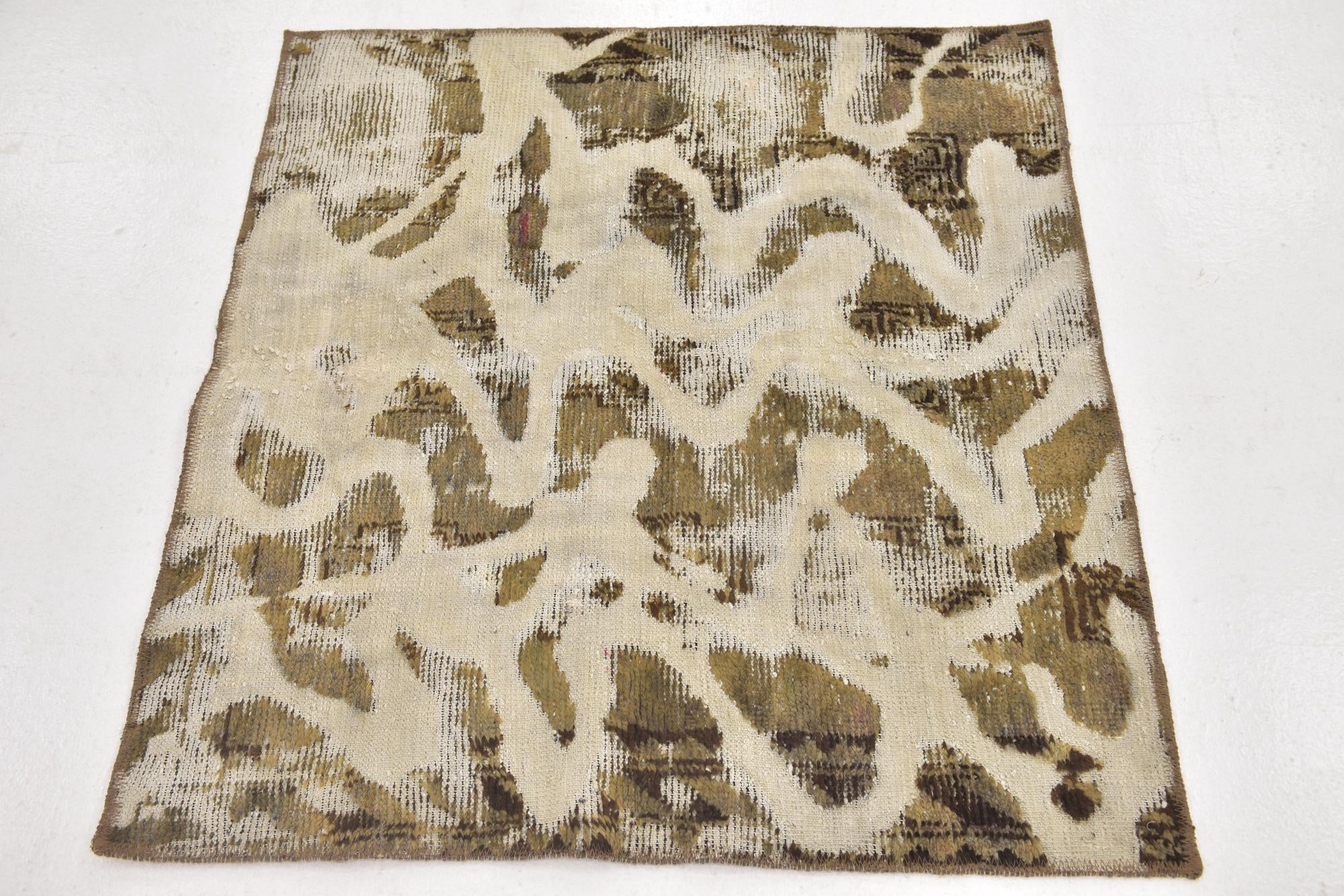 3' 4 x 3' 6 Hand Knotted Ultra Vintage Persian Wool Square Rug