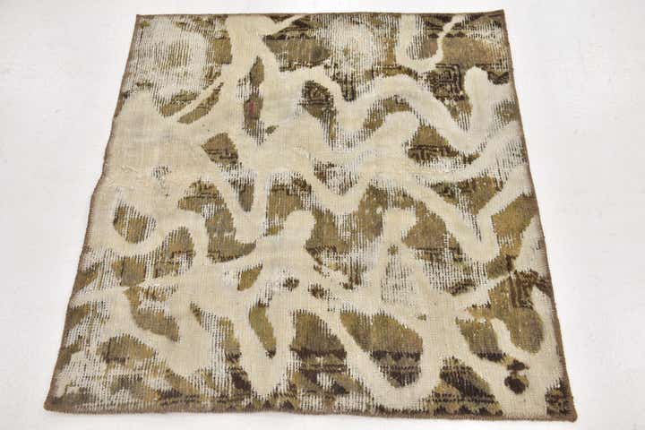 3' 4 x 3' 6 Hand Knotted Ultra Vintage Persian Wool Square Rug
