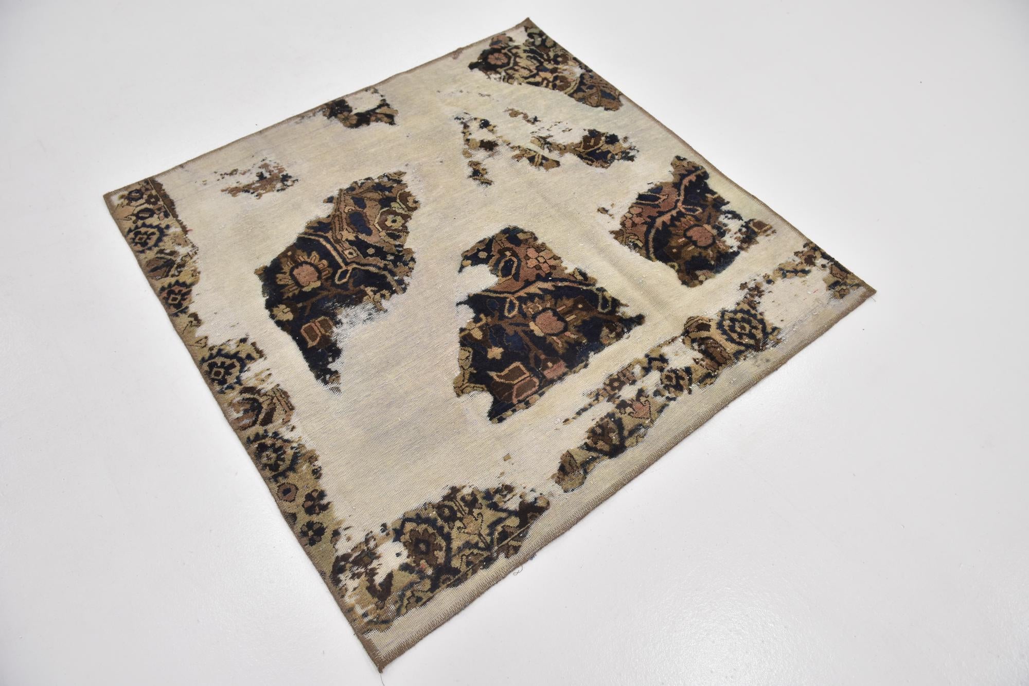 4' 4 x 4' 5 Hand Knotted Ultra Vintage Persian Wool Square Rug