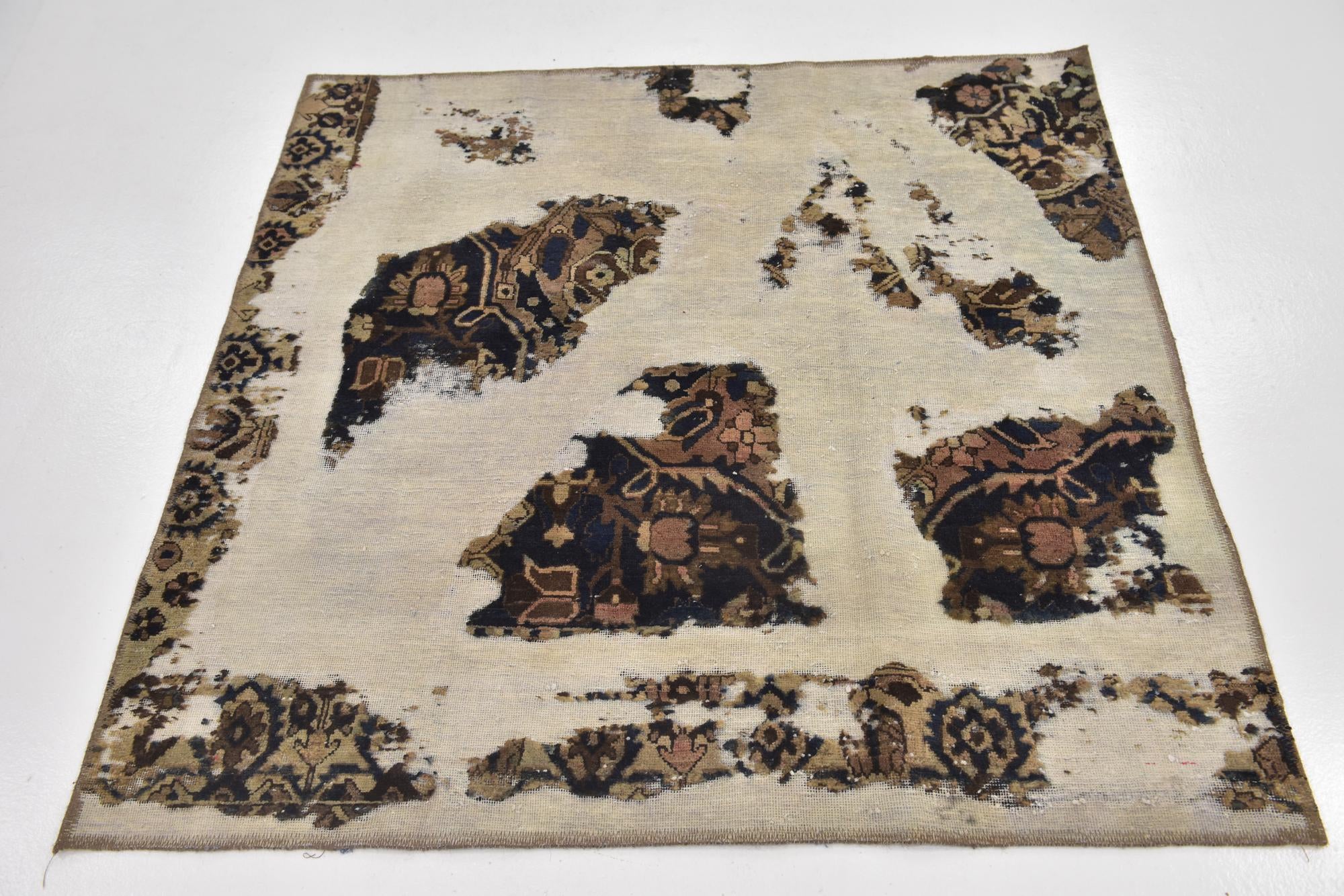 4' 4 x 4' 5 Hand Knotted Ultra Vintage Persian Wool Square Rug