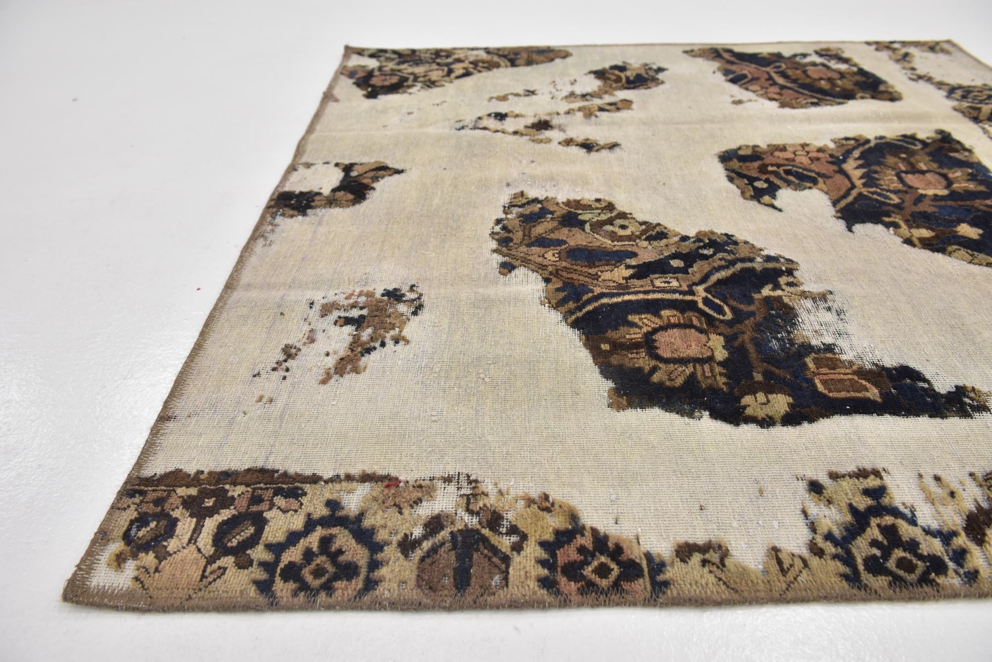 4' 4 x 4' 5 Hand Knotted Ultra Vintage Persian Wool Square Rug