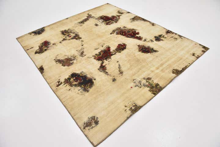 6' 5 x 7' 3 Hand Knotted Ultra Vintage Persian Wool Square Rug