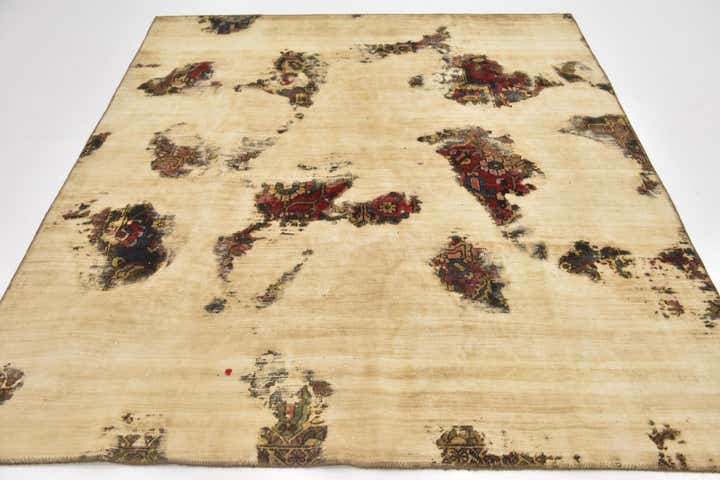 6' 5 x 7' 3 Hand Knotted Ultra Vintage Persian Wool Square Rug