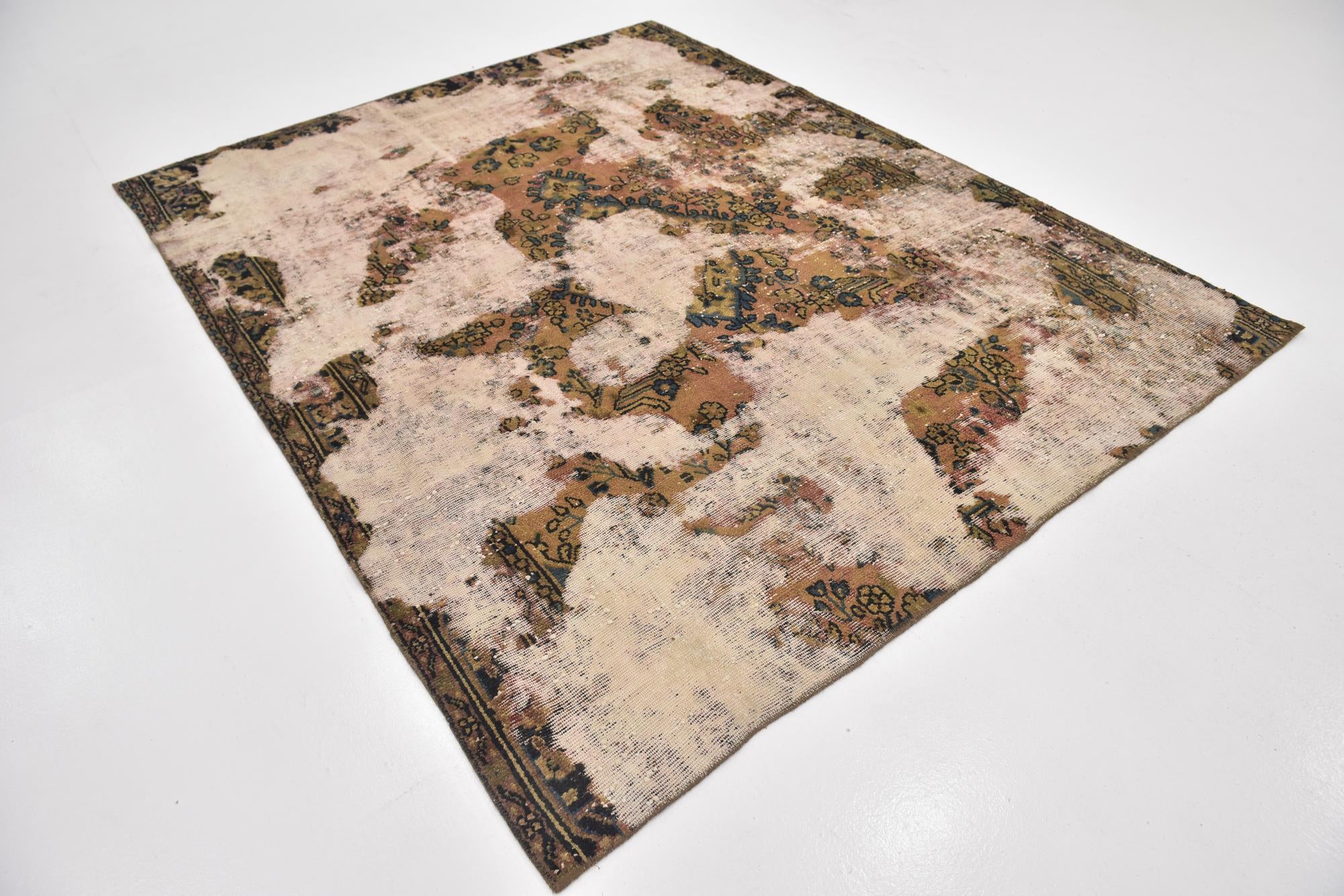 6' 7 x 8' 4 Hand Knotted Ultra Vintage Persian Wool Square Rug