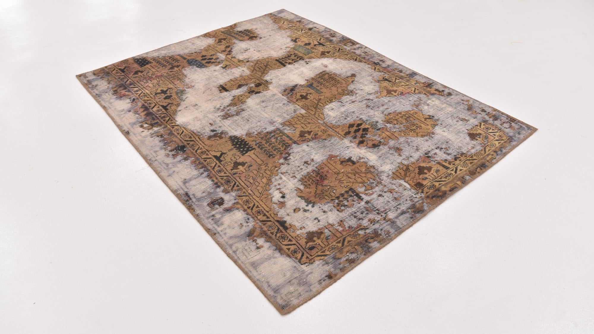 4' 10 x 6' 3 Hand Knotted Ultra Vintage Persian Wool Square Rug