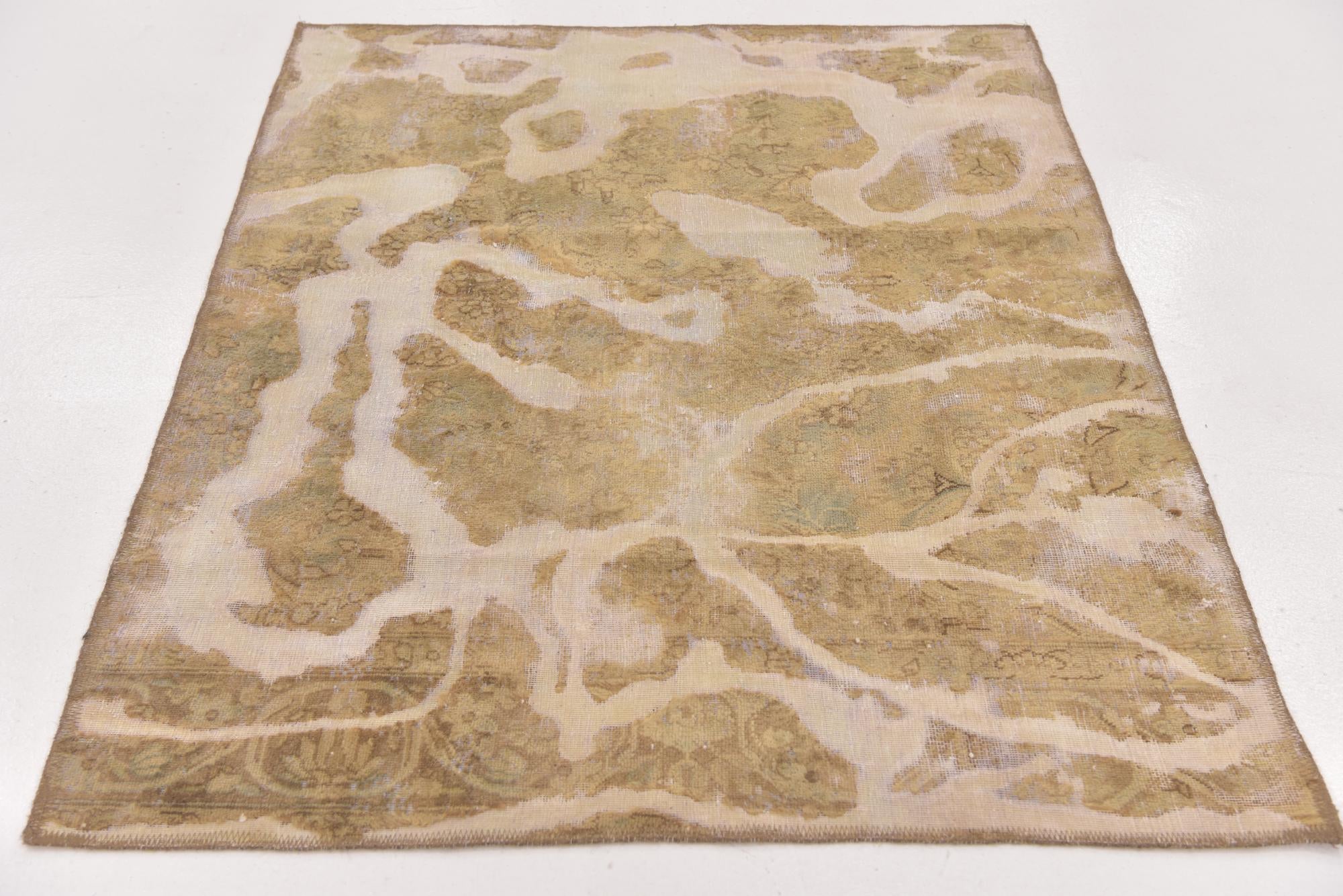 3' 10 x 4' 9 Hand Knotted Ultra Vintage Persian Wool Square Rug