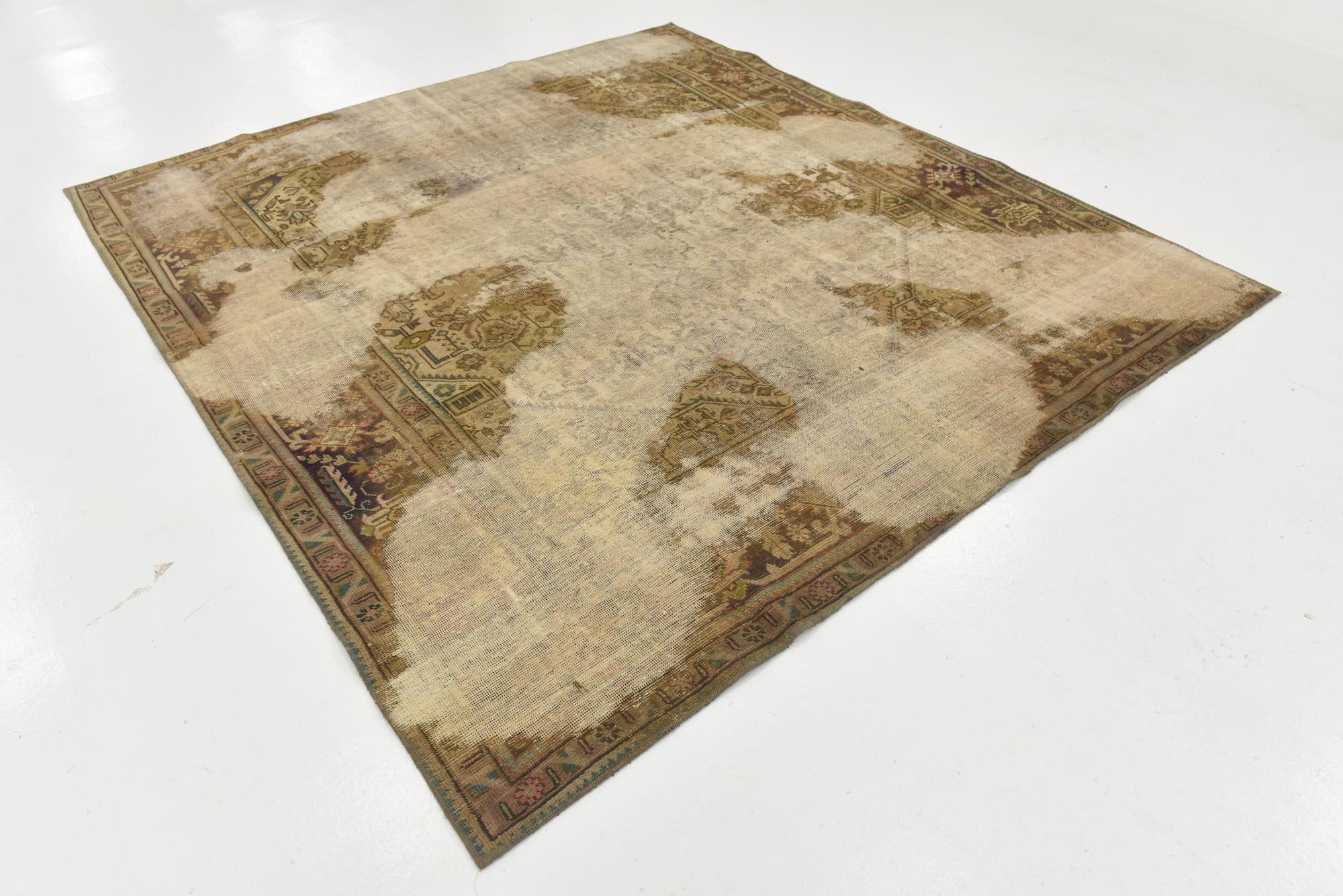 8' x 8' 9 Hand Knotted Ultra Vintage Persian Wool Square Rug