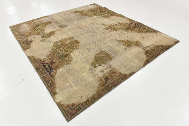 8' x 8' 9 Hand Knotted Ultra Vintage Persian Wool Square Rug