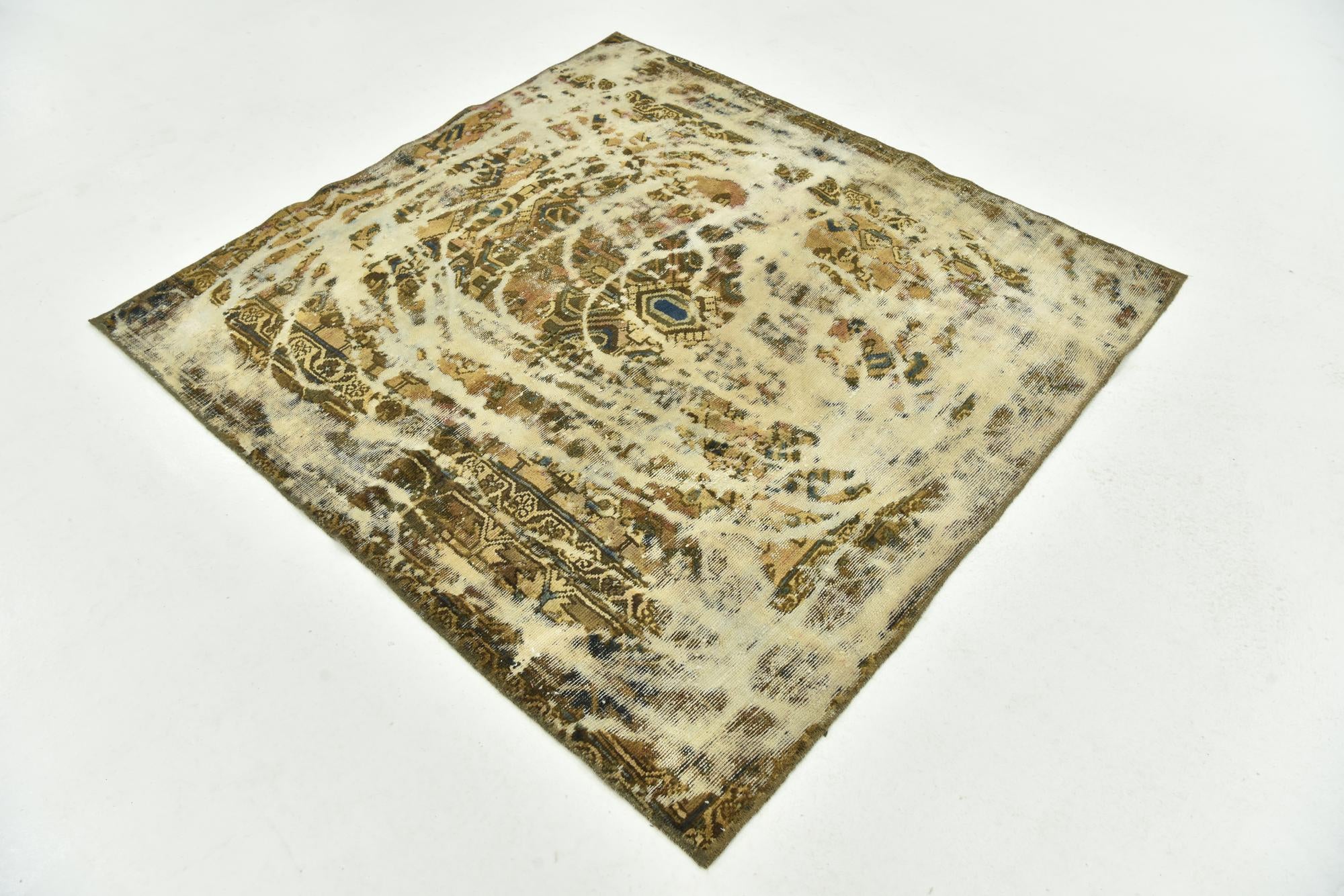 5' x 5' 2 Hand Knotted Ultra Vintage Persian Wool Square Rug