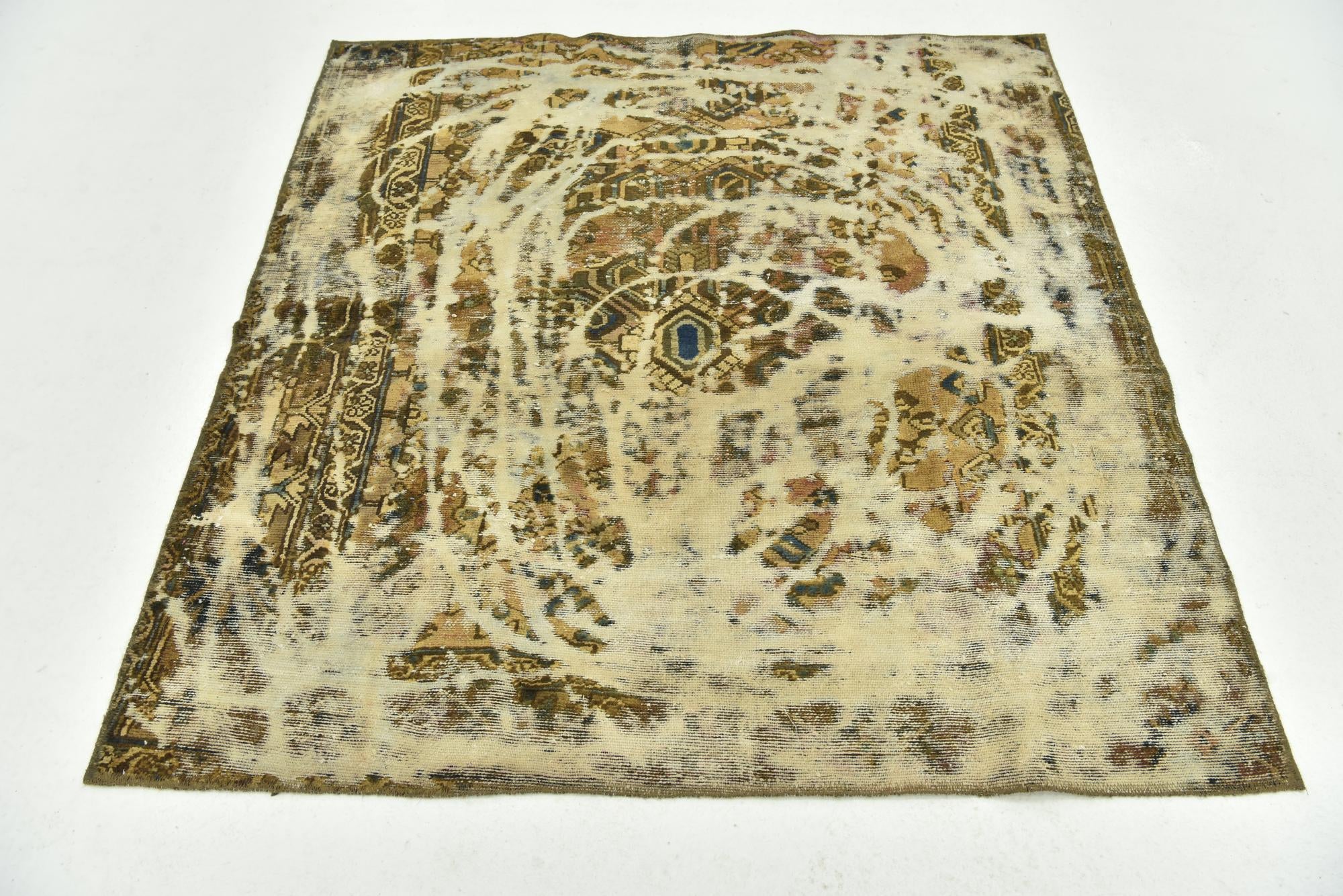 5' x 5' 2 Hand Knotted Ultra Vintage Persian Wool Square Rug