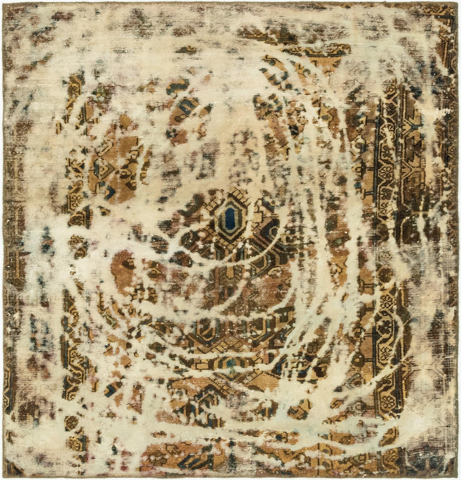 5' x 5' 2 Hand Knotted Ultra Vintage Persian Wool Square Rug