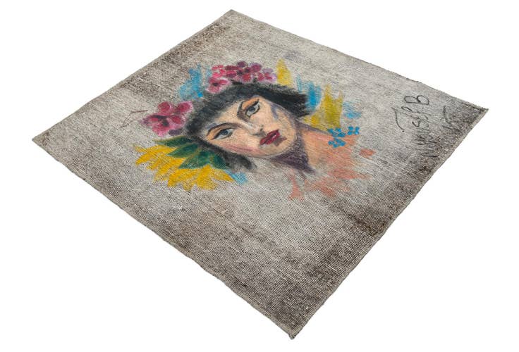 Detail image of 3' 3 x 3' 8 Hand Knotted Ultra Vintage Persian Wool Square Rug