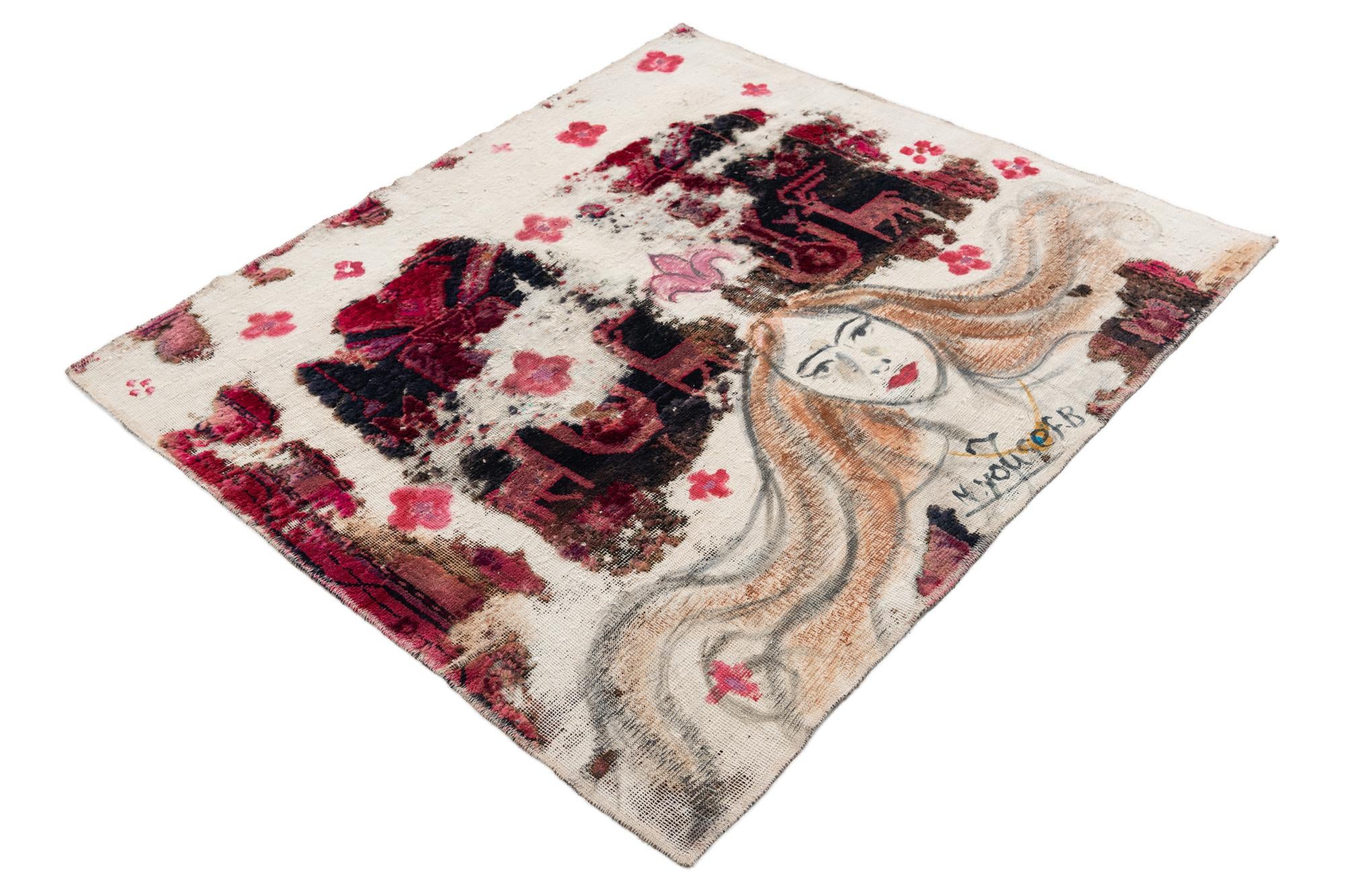 3' 9 x 4' 2 Hand Knotted Ultra Vintage Persian Wool Square Rug
