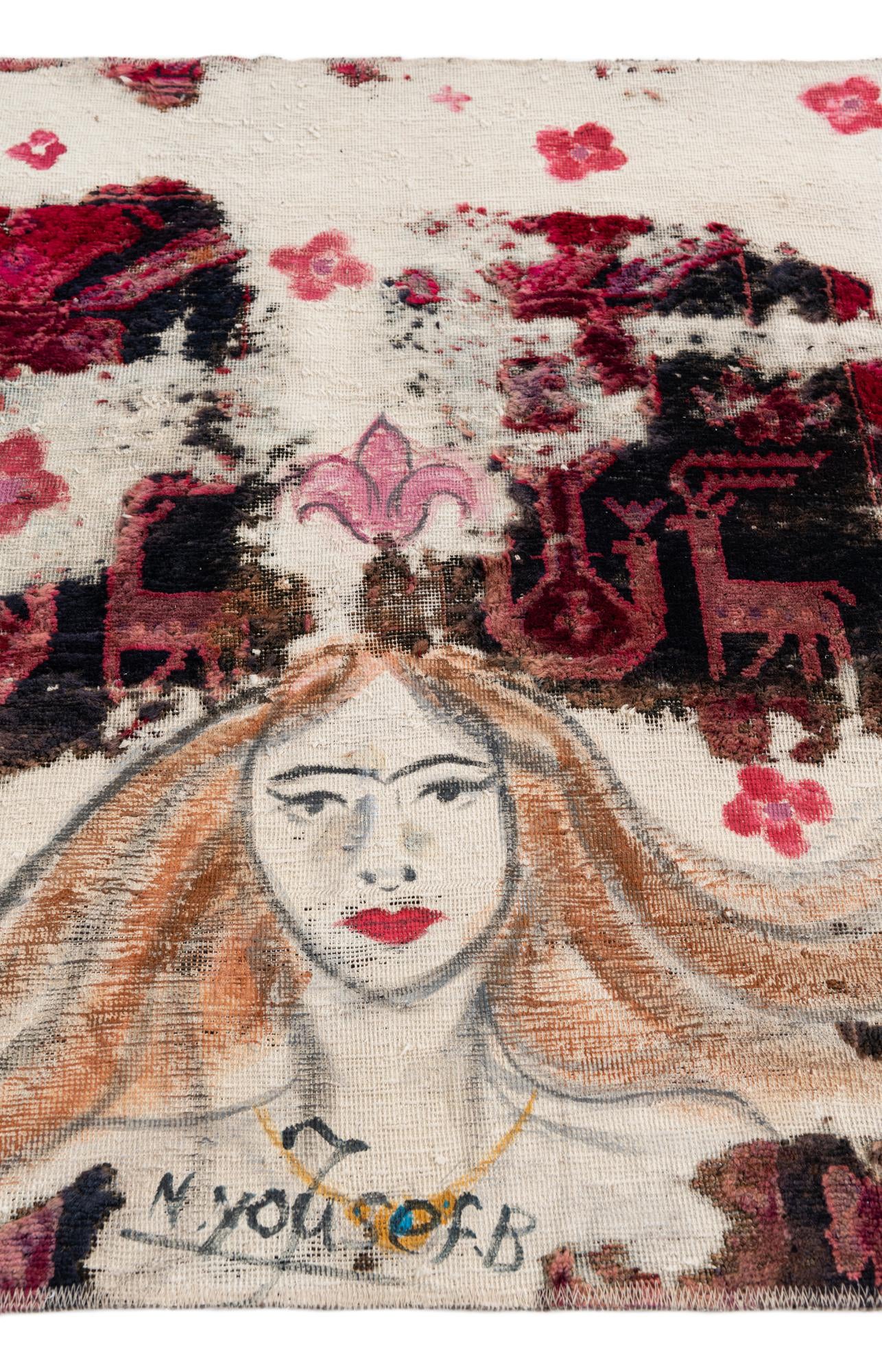 3' 9 x 4' 2 Hand Knotted Ultra Vintage Persian Wool Square Rug
