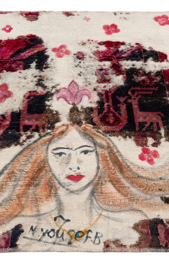 3' 9 x 4' 2 Hand Knotted Ultra Vintage Persian Wool Square Rug