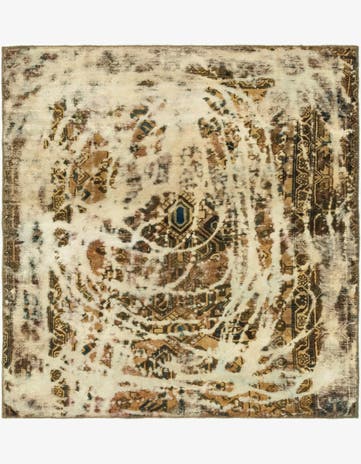 5' x 5' 2 Hand Knotted Ultra Vintage Persian Wool Square Rug