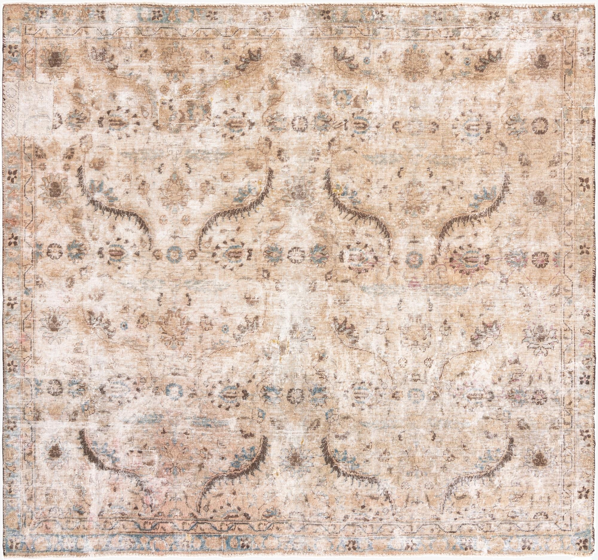 7' 6 x 8'  Hand Knotted Ultra Vintage Persian Wool Square Rug