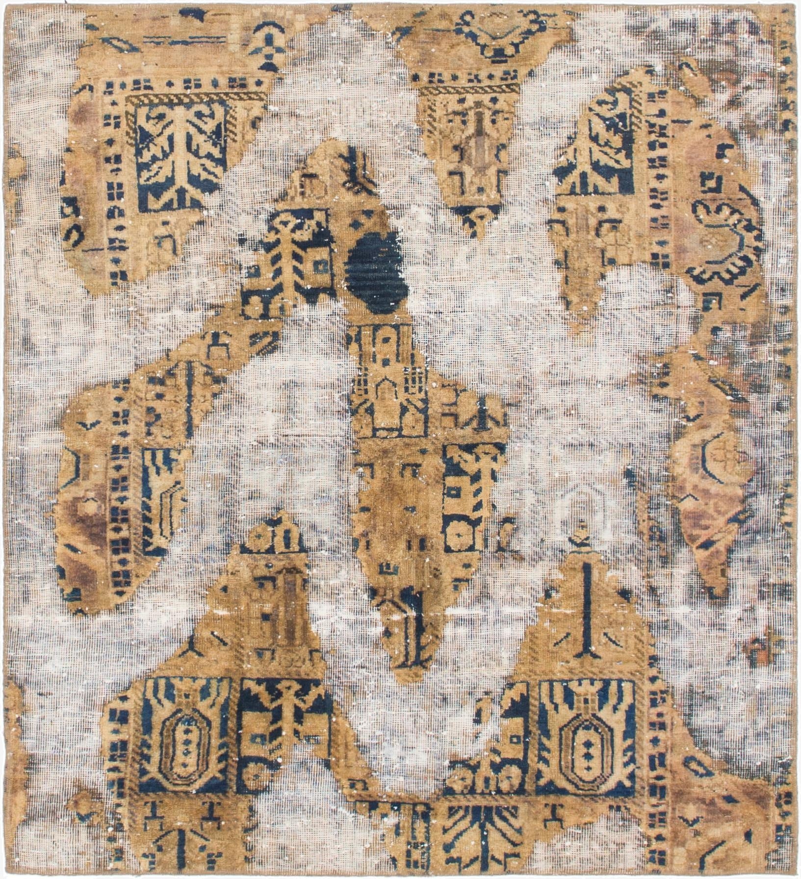 4' 8 x 5' 3  Hand Knotted Ultra Vintage Persian Wool Square Rug